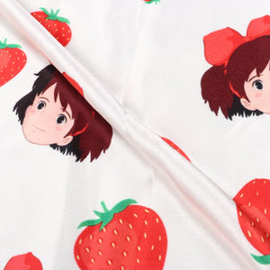 White And Red Kids Pattern Digital Print Japan Satin Fabric