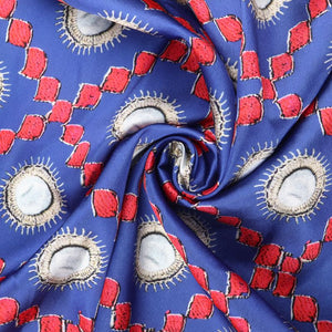 Blue And Red Gamthi Pattern Digital Print Fabric