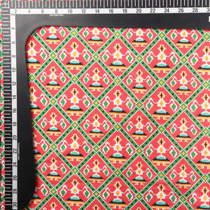 Red And Green Patola Pattern Digital Print Japan Satin Fabric