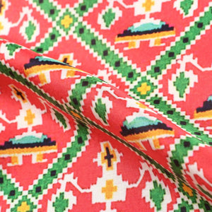 Red And Green Patola Pattern Digital Print Japan Satin Fabric