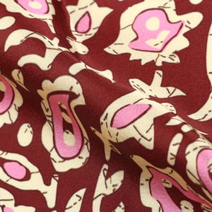 Chocolate Brown And Pink Floral Pattern Digital Print Japan Satin Fabric