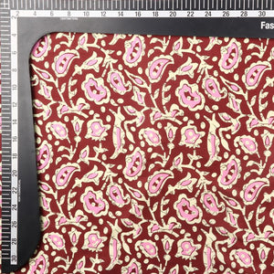 Chocolate Brown And Pink Floral Pattern Digital Print Japan Satin Fabric