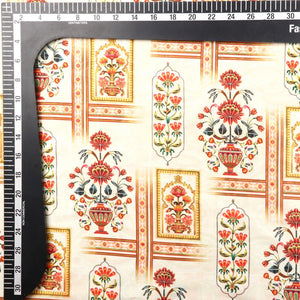 Yellow And Dark Red Floral Pattern Digital Print Japan Satin Fabric