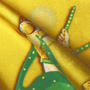 Yellow And Green Gamthi Pattern Digital Print Fabric