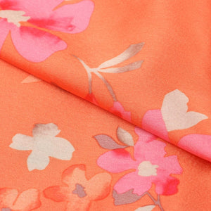 Orange And Pink Floral Pattern Digital Print Japan Satin Fabric