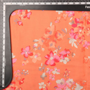 Orange And Pink Floral Pattern Digital Print Japan Satin Fabric