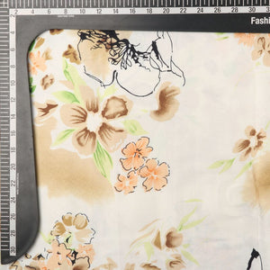 White And Brown Floral Pattern Digital Print Japan Satin Fabric