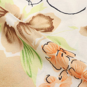 White And Brown Floral Pattern Digital Print Japan Satin Fabric