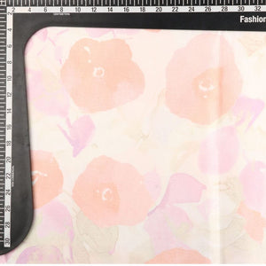 Dusty Peach And Light Beige Floral Pattern Digital Print Japan Satin Fabric