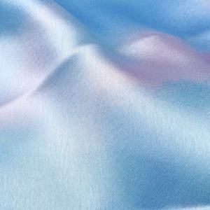 Baby Blue And Pink Tie & Dye Pattern Screen Print Japan Satin Fabric