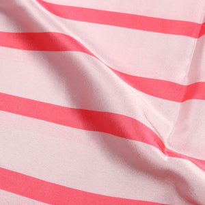 Peach And Salmon Red Stripes Pattern Screen Print Japan Satin Fabric