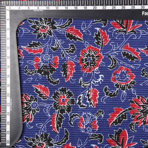 Blue And Red Floral Pattern Natural Dye Handblock Kantha Cotton Fabric