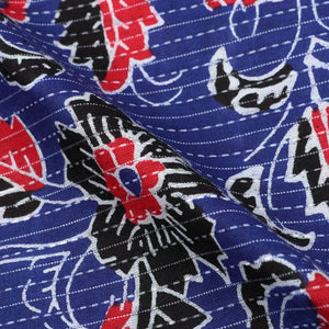 Blue And Red Floral Pattern Natural Dye Handblock Kantha Cotton Fabric