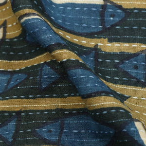 Dark Blue And Beige Animal Pattern Natural Dye Handblock Kantha Cotton Fabric