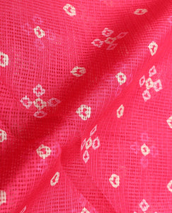 Pink Bandhani Pattern Digital Print Kota Doria Saree With Blouse