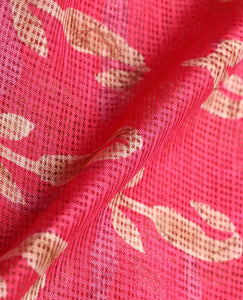 Bright Pink And Beige Paisely Pattern Digital Print Kota Doria Saree With Blouse