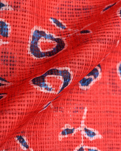 Bright Red And Blue Floral Pattern Digital Print Kota Doria Saree With Blouse