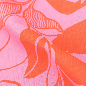 Rouge Pink And Orange Floral Pattern Screen Print Linen Lycra Fabric