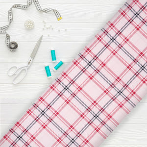 Baby Pink And  Red Checks Pattern Digital Print Crepe Fabric