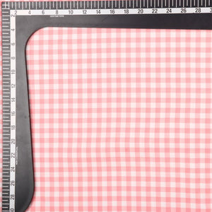 Salmon Red And  White Checks Pattern Digital Print Crepe Fabric