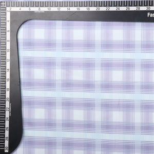 Sky Blue And  Lavender Checks Pattern Digital Print Crepe Fabric