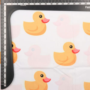 White And Yellow Duck Pattern Digital Print Crepe Fabric