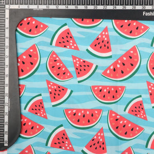 Turquoise And Red Fruit Pattern Digital Print Crepe Fabric