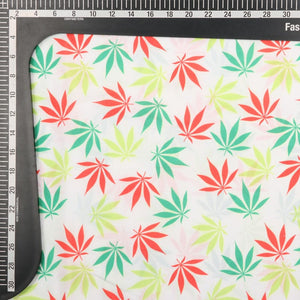 Red And Green Leaf Pattern Digital Print Crepe Fabric