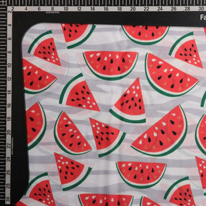 Grey And Red Fruit Pattern Digital Print Crepe Fabric