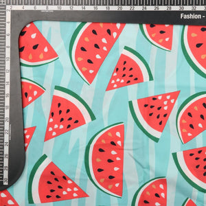 Aqua Green And Red Fruit Pattern Digital Print Crepe Fabric