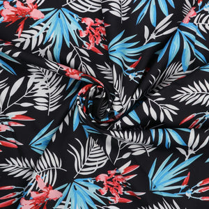 Black And Blue Floral Pattern Digital Print Crepe Fabric