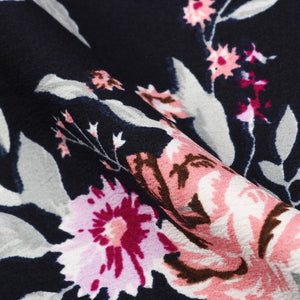 Black And Pink Floral Pattern Screen Print Crepe Fabric