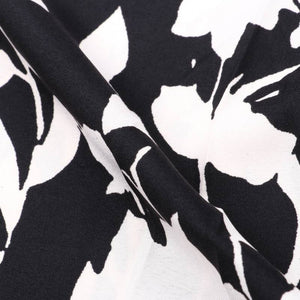 Black And White Floral Pattern Screen Print Micro Crepe Fabric