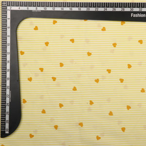 Yellow And White Heart Pattern Screen Print Crepe Fabric