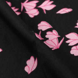 Black And Baby Pink Floral Pattern Screen Print Micro Crepe Fabric