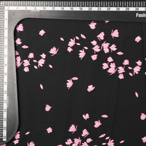 Black And Baby Pink Floral Pattern Screen Print Micro Crepe Fabric