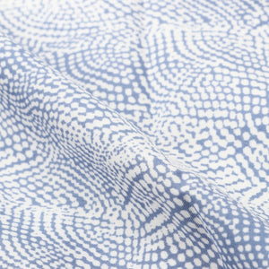 White And Blue Dot Pattern Screen Print Micro Crepe Fabric