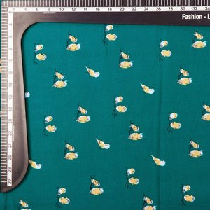 Jade Green And Light Yellow Bird Pattern Screen Print Micro Crepe Fabric