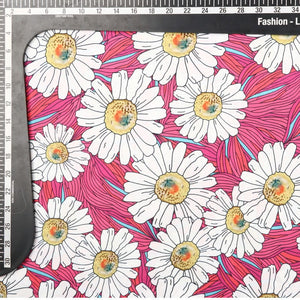 White And Pink Floral Pattern Screen Print Crepe Fabric