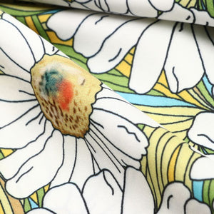 White And Yellow Floral Pattern Screen Print Crepe Fabric