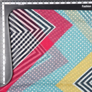 Turquoise And Navy Blue Chevron Pattern Screen Print Mull Fabric