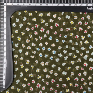 Olive Green And Yellow Abstract Pattern Screen Print Mull Fabric
