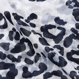 White And Dark Blue Animal Pattern Screen Print Mull Fabric