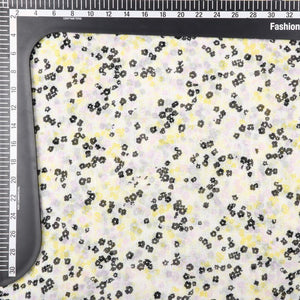 Black And Yellow Floral Pattern Screen Print Mull Fabric