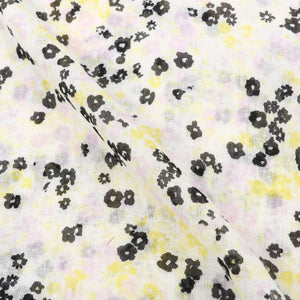 Black And Yellow Floral Pattern Screen Print Mull Fabric