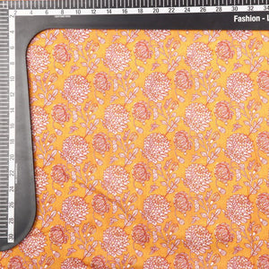 Mustard Yellow And Rust Floral Pattern Digital Print Muslin Fabric