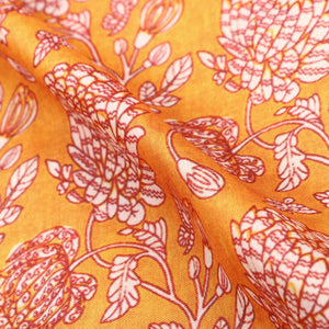 Mustard Yellow And Rust Floral Pattern Digital Print Muslin Fabric