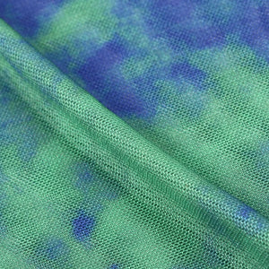 Green And Blue Tie & Dye Pattern Digital Print Mess Fabric