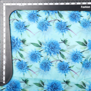 Blue And Green Floral Pattern Digital Print Liquid Organza Fabric