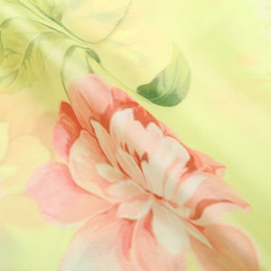 Lime Yellow And Pink Floral Pattern Digital Print Liquid Organza Fabric